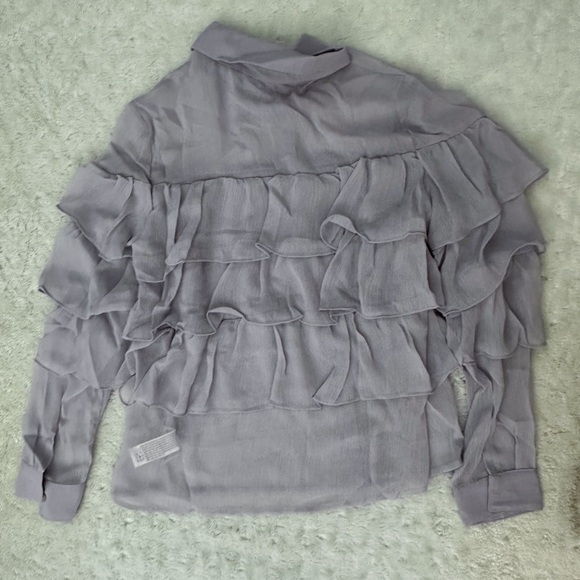 NWT- ENGLISH FACTORY Gauzy Ruffle Lavender Hidden Button Down Top - Picture 2 of 8
